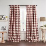 Elrene Farmhouse Living Grainger Buffalo-Check Verduisterend raamgordijn, polyester, linnen, rood, 132 x 213 cm L (pak van 1)