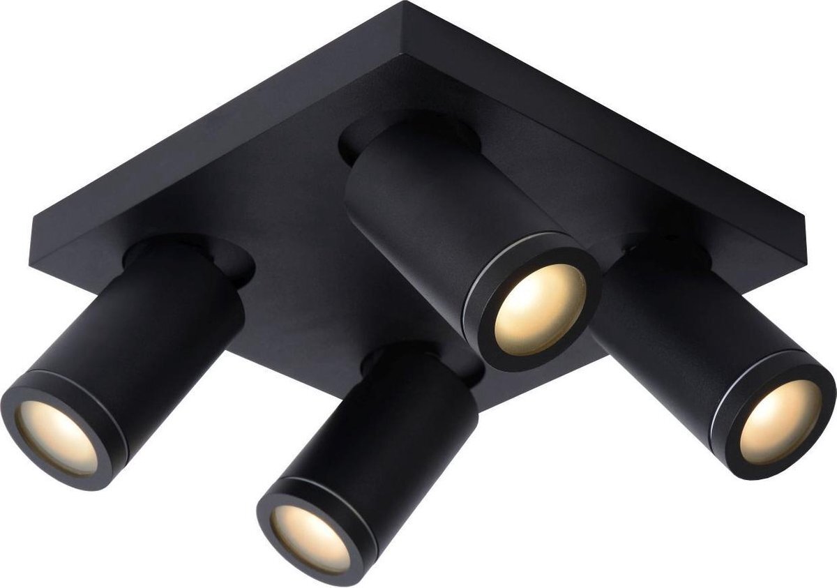 Lucide TAYLOR - Plafondspot Badkamer - LED Dim to warm - GU10 - 4x5W 2200K/3000K - IP44 - Zwart