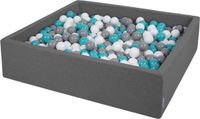 KiddyMoon Ballenbad voor kinderen Vierkant met 300 ballen ∅7cm 120x30cm - Ballenbak voor Baby's - Ballenbak ballen kleurrijke - Met schuimvulling - Ballenbad foam - Voor sensorische - Dunkelgrau: Grijs Wit Turkoois