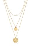 Chic by Lirette 3 Dubbele Stalen Layer Ketting - Gehamerd - RVS - Muntjes Reliëf - Goud - 38+5 / 42+8 cm - 3 kettingen Set inc. Sieradenzakje