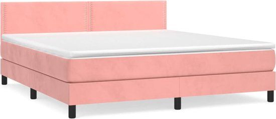 vidaXL Boxspring met matras fluweel roze 180x200 cm