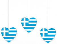 Merkloos / Sans marque Griekenland Hangdecoratie hart - 3x - 14 cm - papier - brandvertragend - Griekse vlag - EK/WK landen versiering