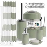 Clara Clark Badkamerset - saliegroene badkameraccessoireset, 20-delige badkameraccessoireset, douchegordijnset met voering, tandenborstelhouder, zeepdispenser, zeepschaal en toiletborstelhouder