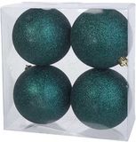 Cosy&Trendy Billiet - Vanlaere 4x Petrol blauwe kunststof kerstballen 10 cm - Glitter
