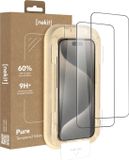 NEKIT Pure - Duo Pack Tempered Glass Geschikt voor Apple iPhone 15 Pro - 9H+ Gehard - GRS Gerecycled Glas - Screen Protector met Installatiebox - Case Friendly