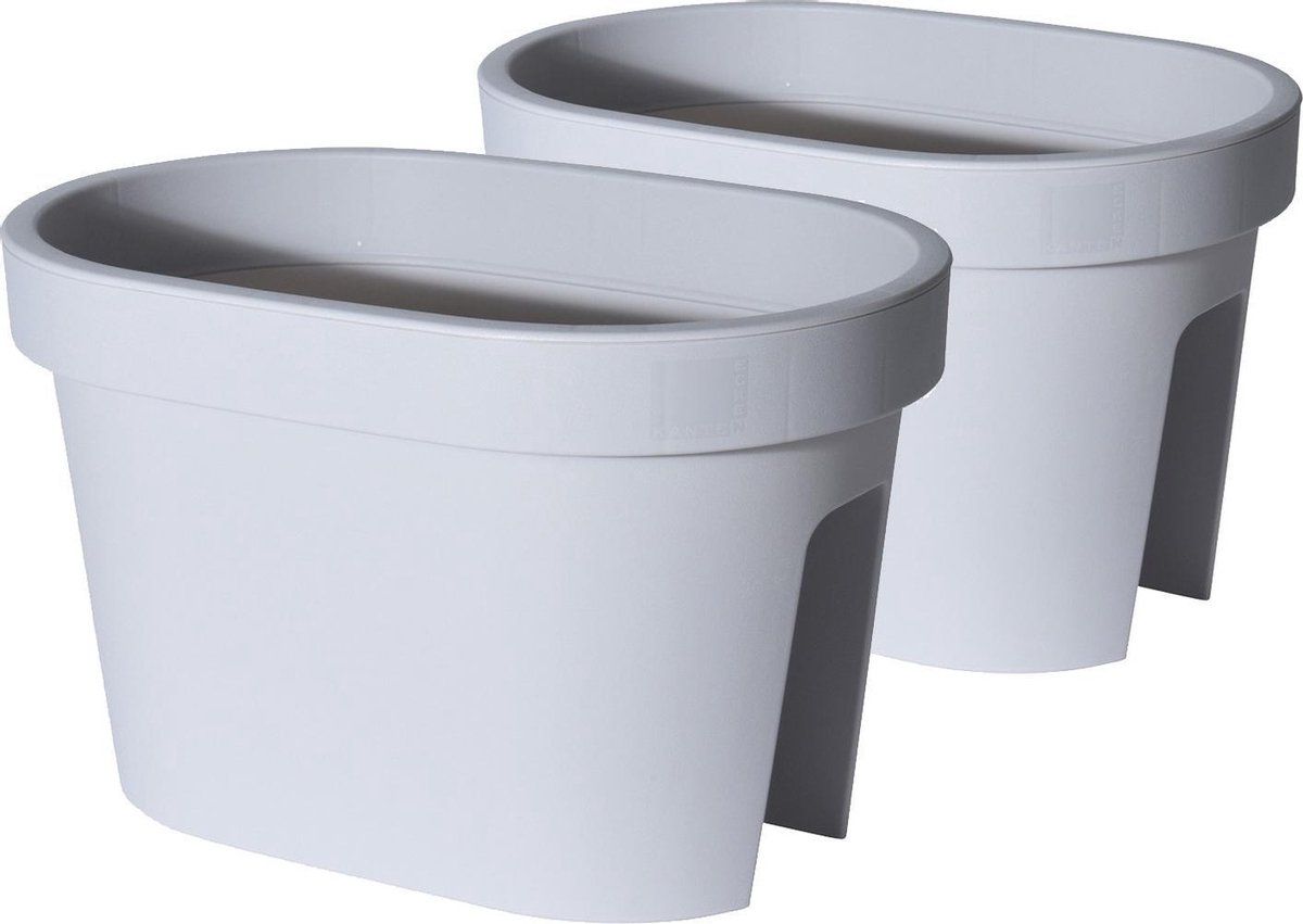 Prosperplast Kunststof balkon plantenpot/bloempot lichtgrijs 40 x 25 cm ovaal - 12,3 liter - Reling/hang bloempotten