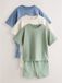 Next Jongens T-shirt met korte mouwen en shorts in set van 3 - Blauw/Groen/Neutrale textuur