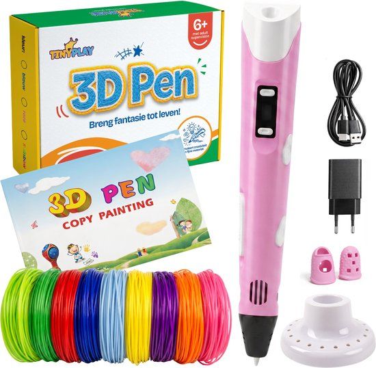 TinyPlay 3D Pen Starterspakket – 3D tekenen - 40m Vullingen PLA Filament 1.75 mm – 3d pennen tekenset - Voor kinderen - Sjablonen boek – Roze