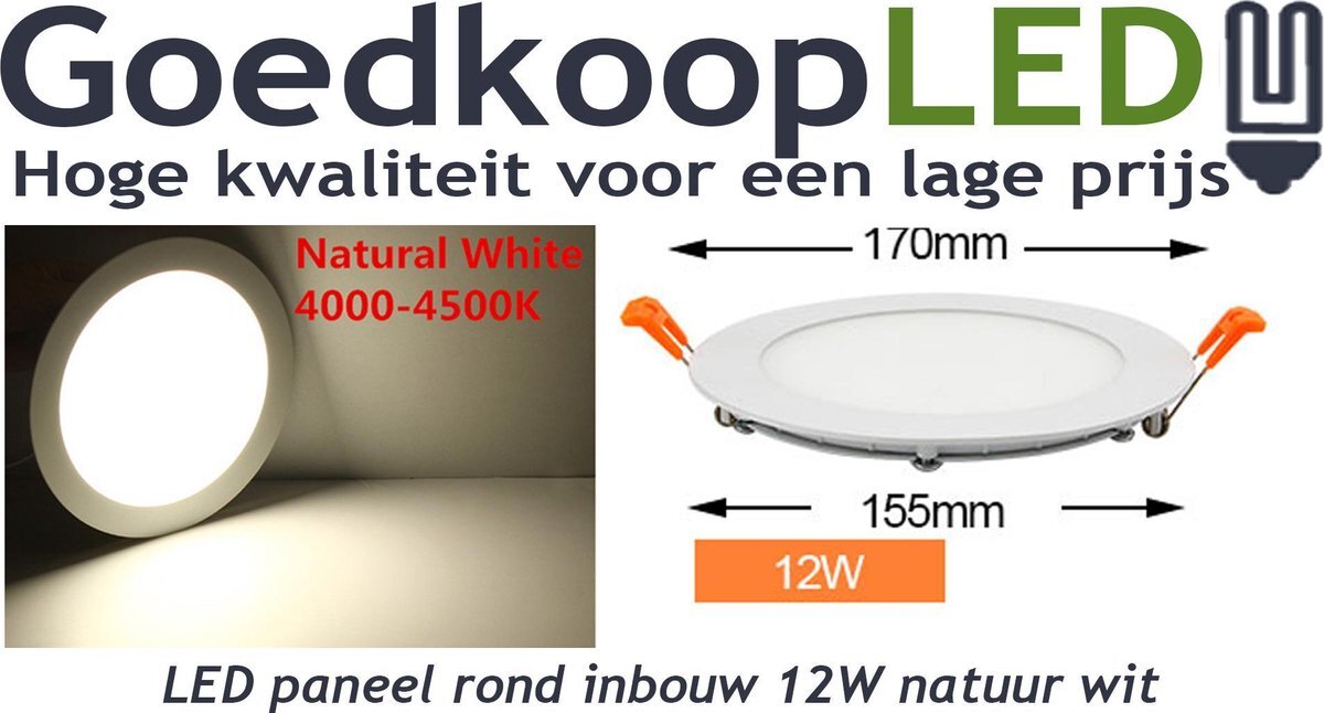 GoedkoopLED LED paneel / downlight 12W natuur wit