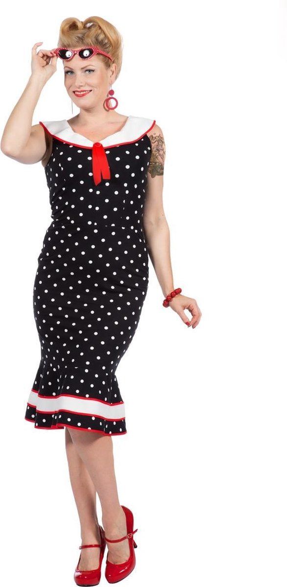 Wilbers Jaren 50 Kostuum Rockabilly Jurk Bolletjes Betty Vrouw Maat 38 Zwart | Carnaval Verkleedkleding