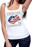 Bellatio Decorations Kiss me I am American tanktop / mouwloos shirt wit dames - feest shirts dames - USA kleding XL