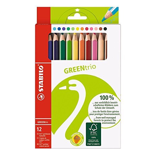 Stabilo 6203/12 Milieuvriendelijk driekantig kleurpotlood - Greentrio –12 stuks – met 12 verschillende kleuren