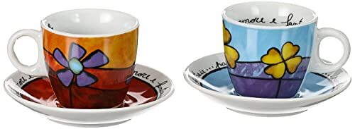 Egan paf02/1S set koppen CAFFE, porselein, rood/lichtblauw, 4 stuks