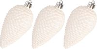Decoris Kaemingk B.V. 6x stuks kunststof dennenappels kerstballen 8 cm parelmoer wit glitter - Kerstboomversiering