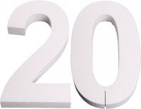 Merkloos Piepschuim cijfer 20 jaar - H25 cm - wit