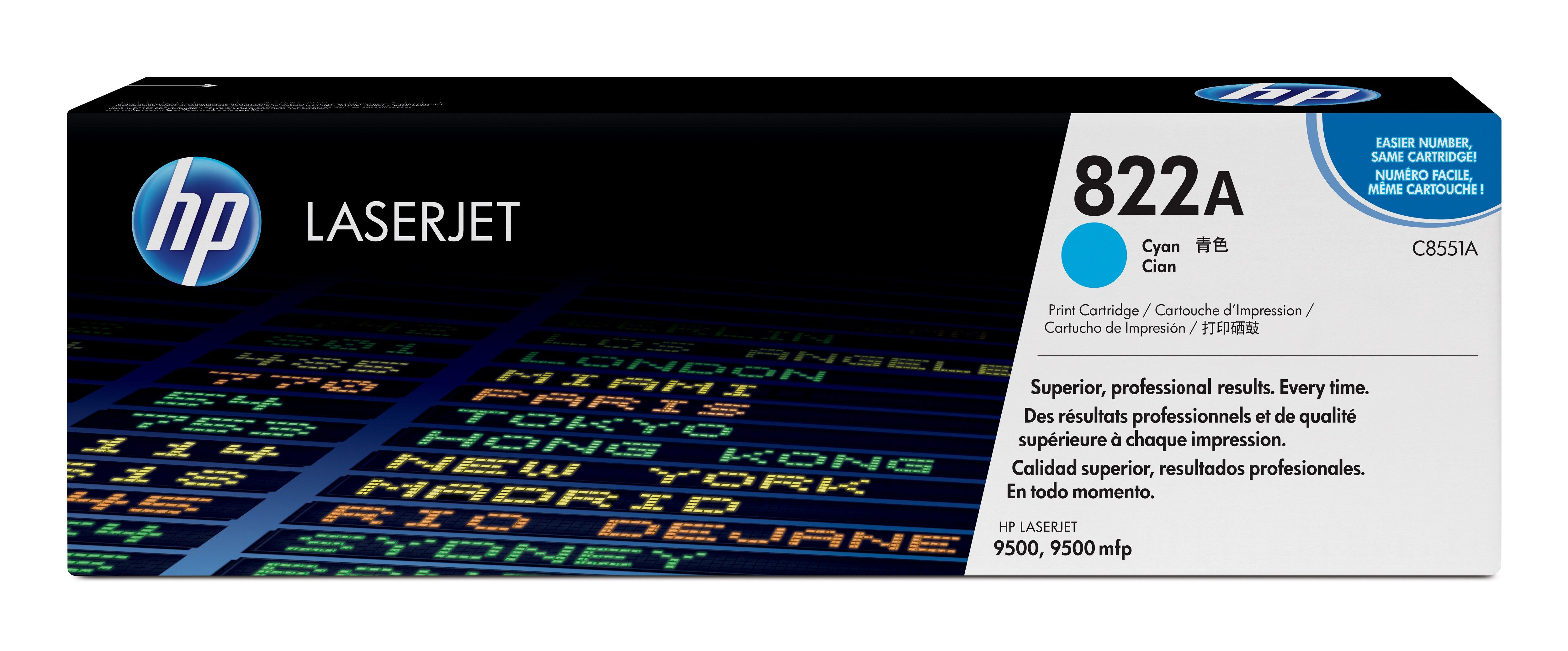 HP 822A Cyan Original LaserJet Toner Cartridge - 25000 Pages - C8551A