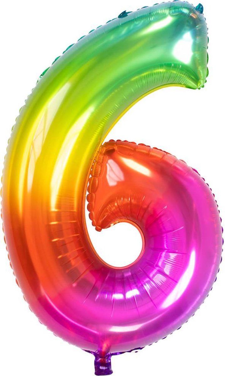 Folat Folieballon Cijfer 6 Regenboog - 81 cm - 8714572632461