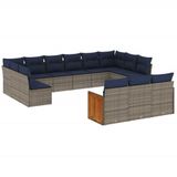 vidaXL 13-delige tuinbankset met kussens, grijs, polyrotan