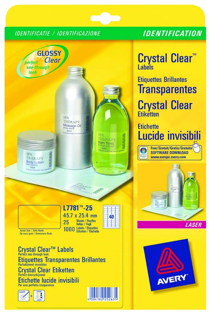 Avery transparante Crystal Clear etiketten ft 45 7 x 25 4 mm 1.000 stuks 40 per blad