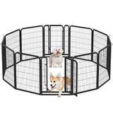 Yaheetech 12-delige puppyren 80 cm hoog, puppyren met 2 deuren, opvouwbare vrijloopren voor woningen en tuin