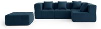 MILYsofa Canapé d'angle modulable, 4 places avec méridienne, tissu bouclé, housses de coussin amovibles (bleu profond, 4 places avec méridienne)