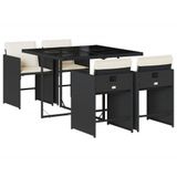 vidaXL 5-delige Tuinset met Kussens Poly Rattan Zwart