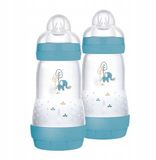 MAM Easy Start Anti-koliek flesjes, set van 2 babyflessen voor baby's van 2-4 maanden, 260 ml met speen Fluss 2 voor 2+ maanden, van SkinSoft siliconen, bio-rond, lichtblauw
