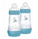 MAM Easy Start Anti-koliek flesjes, set van 2 babyflessen voor baby's van 2-4 maanden, 260 ml met speen Fluss 2 voor 2+ maanden, van SkinSoft siliconen, bio-rond, lichtblauw