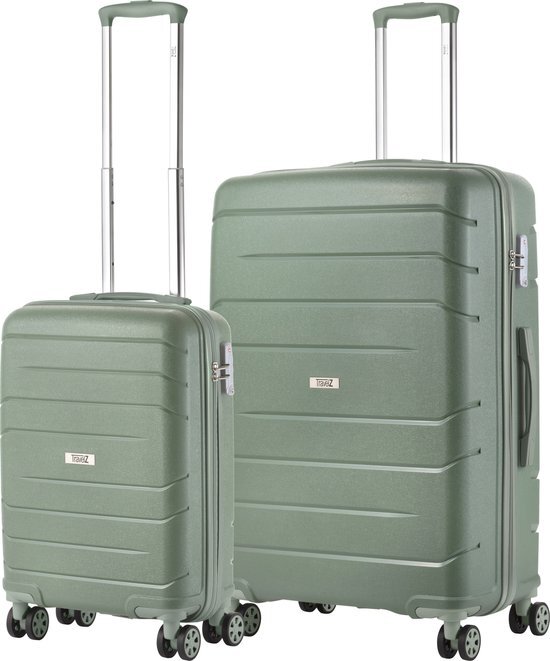 Travelz Big Bars Kofferset - Trolleyset TSA 2-delig - Handbagage en groot - Olijf