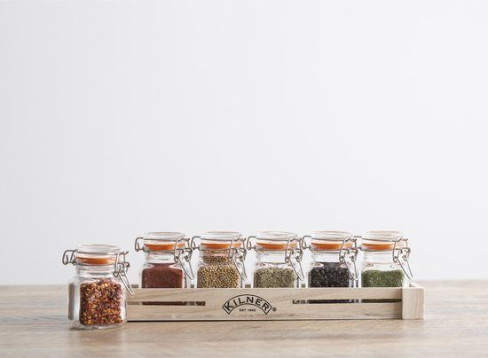 Kilner Houten kruidenrek inclusief 6 kruidenpotjes – 35.5 x 9 x 10 cm