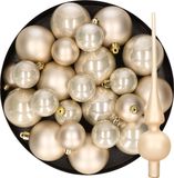 Kaemingk B.V. Décoration de Noël boules de Noël en plastique avec étoile de sapin en verre perle/champagne 6-8-10 cm paquet de 45x pièces