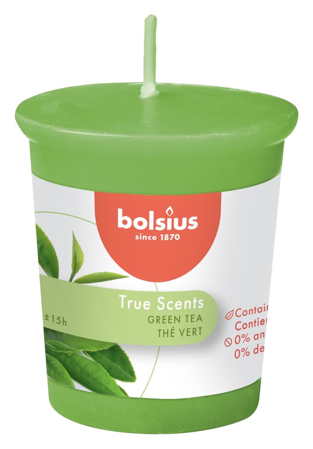 Bolsius Gegeurde Votive 53/45 True Scents Green Tea - 12 Stuks - Groen