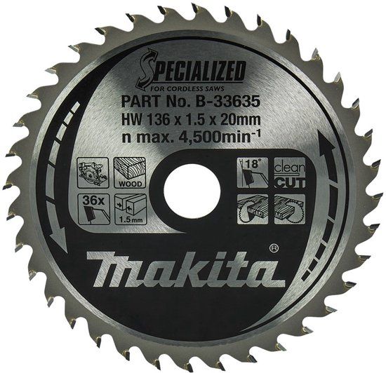 Makita B-33635 Cirkelzaagblad - 136 x 20 x 1 mm - 36T