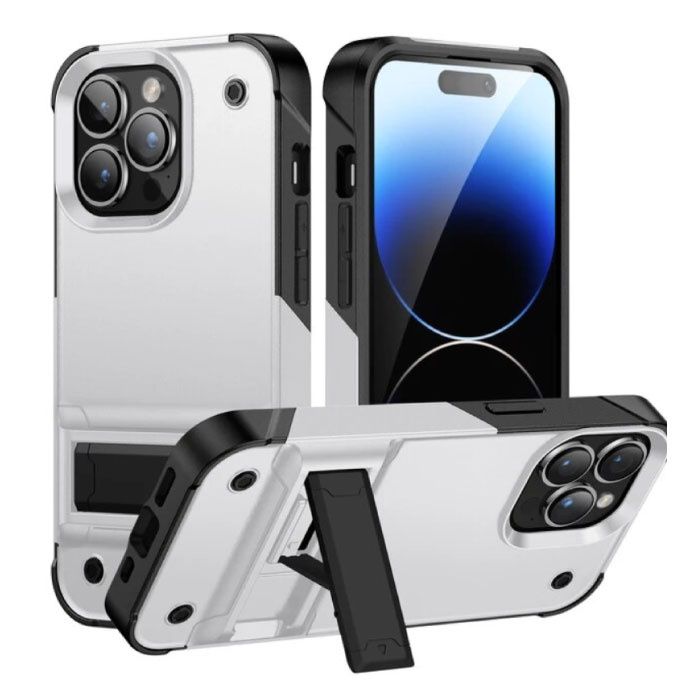 Huikai iPhone XS Armor Hoesje met Kickstand - Shockproof Cover Case - Wit