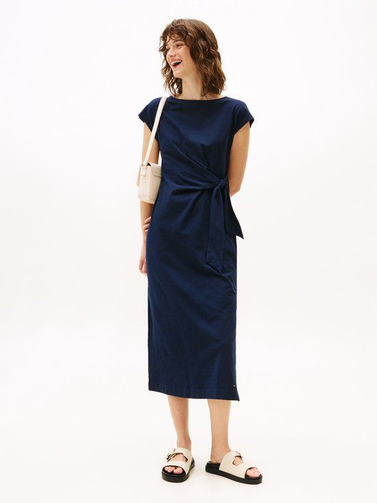 Tommy Hilfiger Knot Boat-NK midi-jurk SS WW0WW0WW45159 - Dames - Blauw (Dark Night Navy) - XS