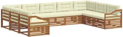 vidaXL - Salon d'angle - 9 places assises - Naturel et crème - Bois d'acacia massif
