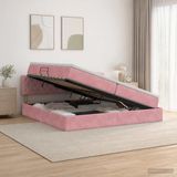 vidaXL - LED - opbergbed - met - matras - Roze - 200 x 200 cm - Fluweel