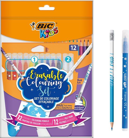 BIC Kids Magische Viltstiften & Uitgumbare Kleurpotloden - 12 Kleurstiften & 12 Kleurpotloden - Divers Set