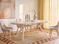 Vente-unique Table à manger extensible pour 4 à 8 personnes en MDF et Acier - effet travertin beige et Blanc KOMONI