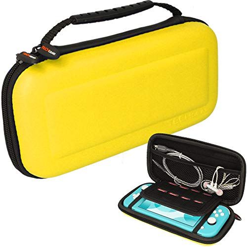 TECHGEAR Nintendo Switch Lite hoes, harde beschermende draagtas voor reizen en opbergen Case Cover Ontworpen voor Nintendo Switch Lite, 8 slots voor gamekaarten + accessoires Hoesje [GEEL]