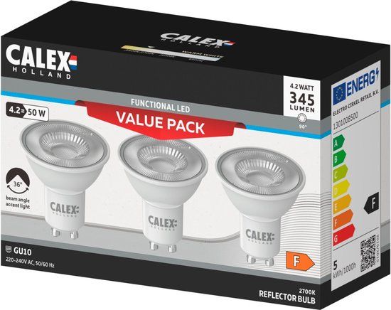 Calex LED GU10 Lamp - 3-Pack - 4.2W - 2700K - 36° - Non-Dimmable