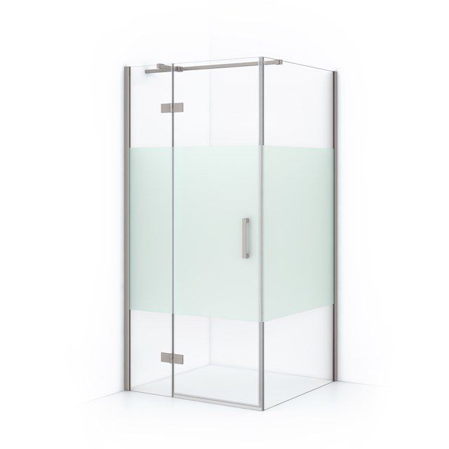 Maxaro Douchecabine Diamond 90x80cm 8mm Helder Veiligheidsglas met Matte Strook Geborsteld RVS