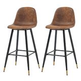 MEUBLE COSY Barkrukken, set van 2 barstoel vintage, met rugleuning en voetensteun, van kunstsuède, vergulde metalen poten, voor bistro, café, keuken, bruin, 45,5x49x103,5cm
