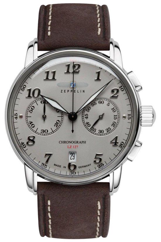 Zeppelin LZ127 Graf Zeppelin Chronograaf Herenhorloge 8678-4 - Zilverkleurig / Grijs / Bruin