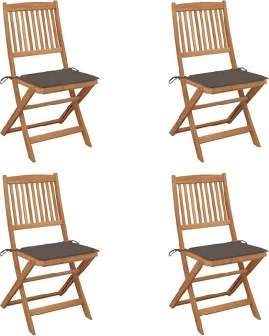 vidaXL Set van 4 Klapstoelen met Kussens, Massief Acaciahout, Taupe