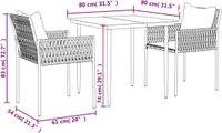 vidaXL 3-delige tuinset met kussens, polyrotan en staal