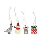 Ensemble de 4 suspensions, bois (colombe, souris, cadeau et bonhomme de neige)