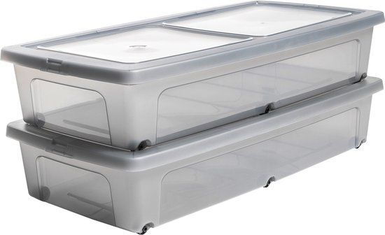 IRIS Clearbox Onder-het-bed Opbergbox - 35L - Set van 2 - Transparant/Grijs