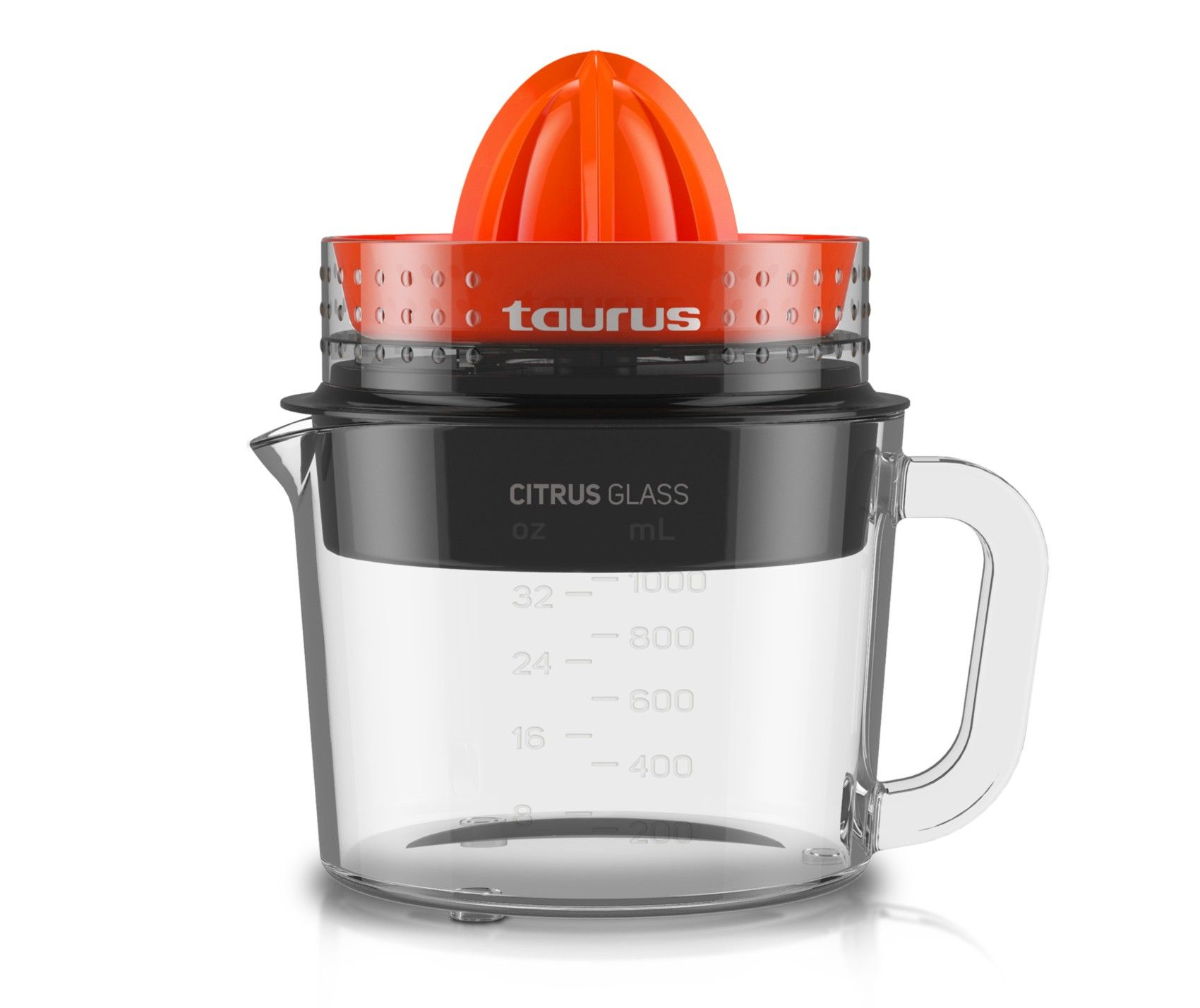 Taurus Citrus Glass - Elektrische Citruspers - 1.0 liter - 30 watt - Zwart, Rood, Transparant