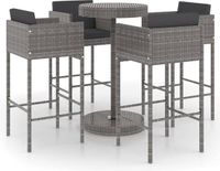 vidaXL 5-delige Tuinbarset met Kussens, Polyrotan, Grijs
